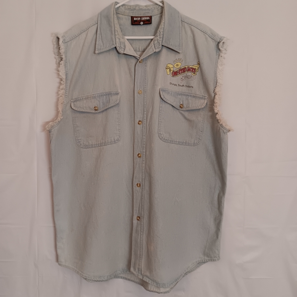 Biker Design One Eyed Jacks Saloon Sturgis SD Motorcycle Denim Vest 2XL Vintage